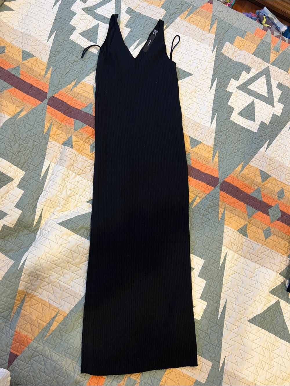 Vero Moda Black Ribbed V-Neck Midi Slip Dress
